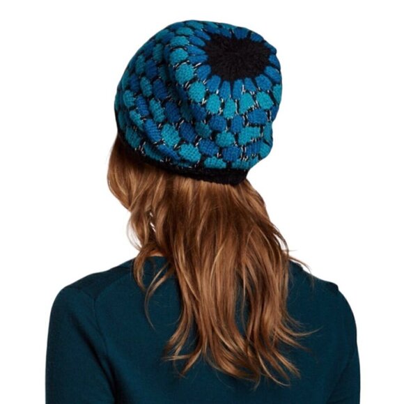 NWT KENSIE Knit Beanie & Infinity Scarf Set 2PCs Blue Turquoise Geometric - Picture 2 of 16